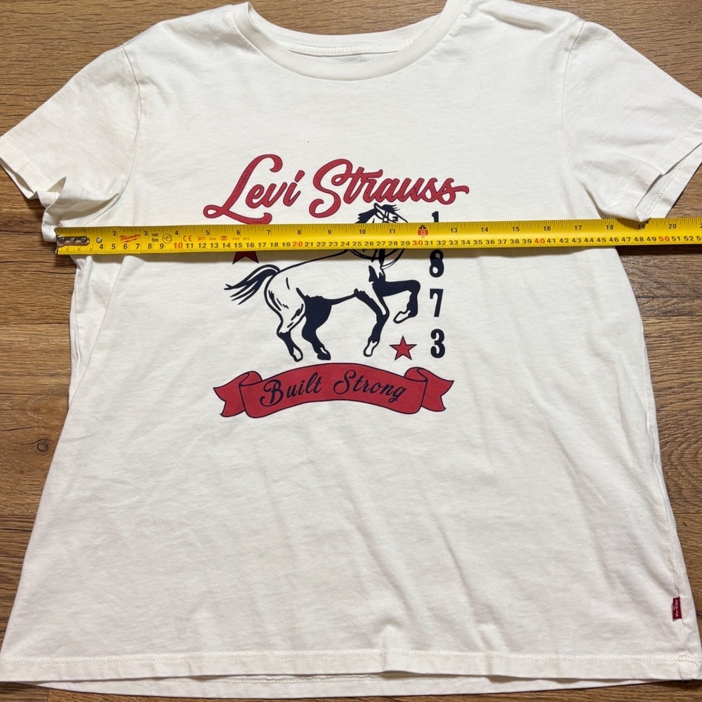 Levi Strauss Womens Graphic T Shirt White Built Strong Horse 1873 Cotton Medium - Picture 5 of 7